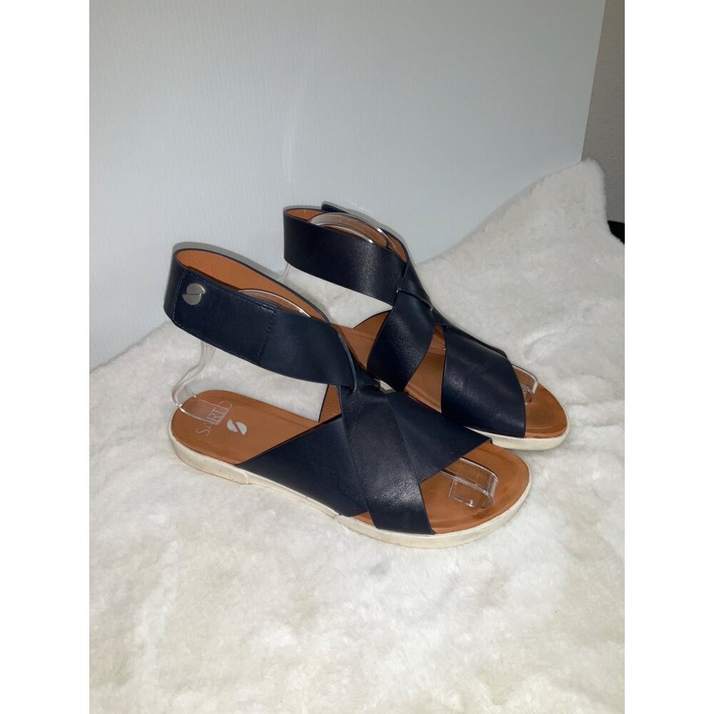 Franco Sarto Womens Akasha Sandals Crisscross Blue Leather Slingback Flat - Picture 3 of 7